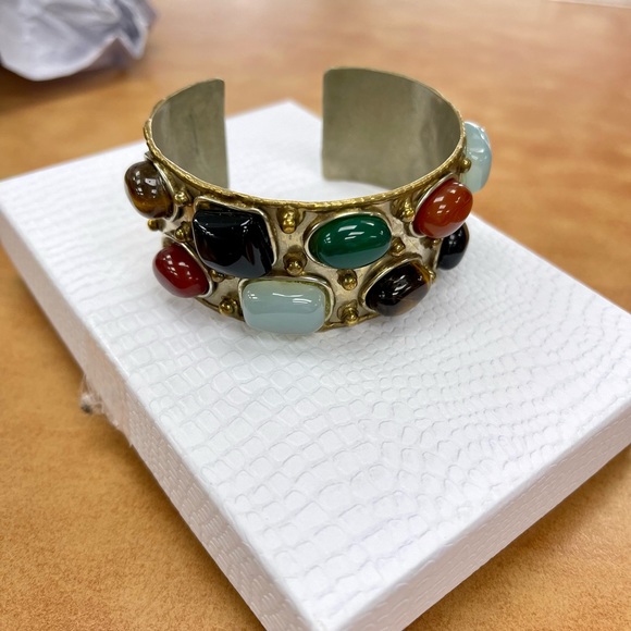 Unique Artisan Semi Precious Gemstone Detailed Boho Cuff Bracelet - Picture 3 of 3